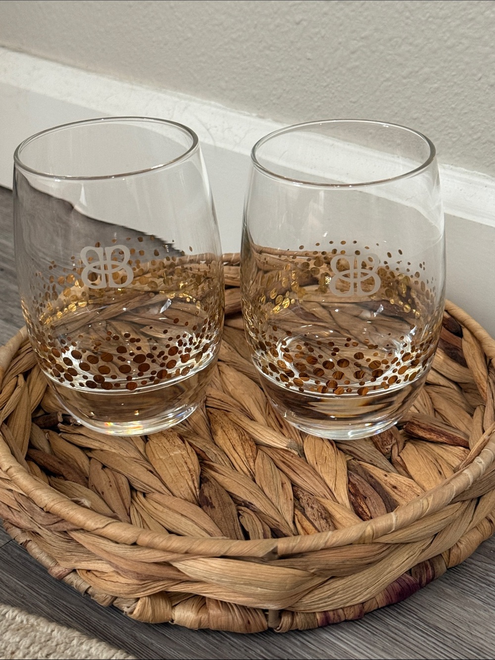 Bailey's Irish Cream 6oz Glass Gold Confetti Dots Low Ball Glasses - Set of 2